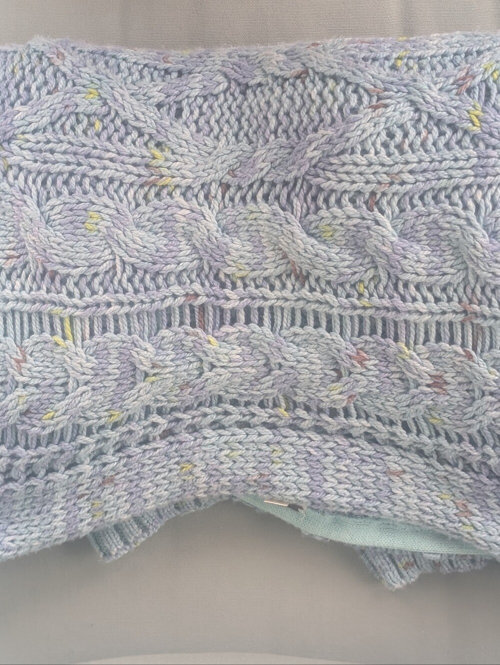Free People Oversized Speckled Light Blue Cable Knit Sweater Women's Size Large - Picture 5 of 16